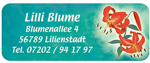 Adress-Etiketten - Adress-Aufkleber Blume Lilie mit Ihrem Wunschtext, 160 Stück, ca. 56 x 23 mm, für 1 bis 5 Zeilen Text