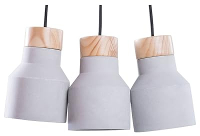 Beliani Industrielle Hängeleuchte Beton/Holz 3er Set grau und heller Holzfarbton Baht