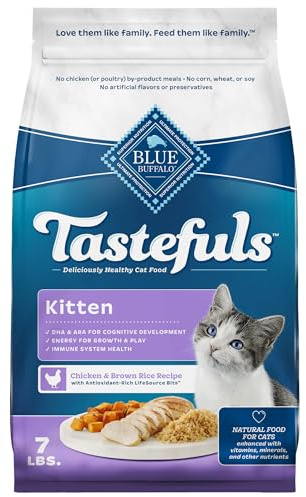 Blue Buffalo Tastefuls Kitten Food With DHA Dry Cat Food Made in the USA with Natural Ingredients, Chicken Recipe, 7-lb. Bag