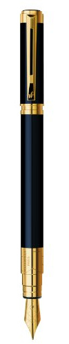 Waterman Perspective Füllfederhalter (hochglänzend Schwarz mit Clip aus 23-karätigem Gold, Federstärke F, blaue Tinte, Geschenkbox)