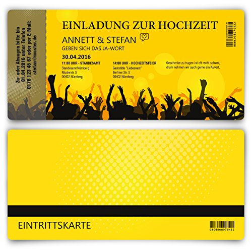 Hochzeitseinladungen (10 Stück) Party Eintrittskarten Tickets Feier Fete Hochzeit Einladung