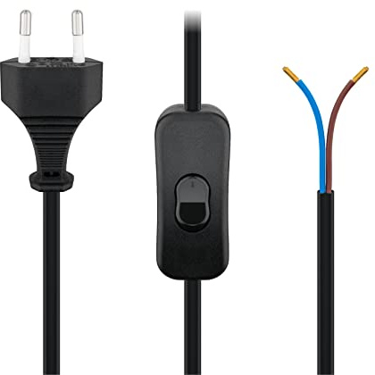 Wentronic - Cable de red (conector europeo e interruptor, extremo de cable pelado, 1,5 m), color negro