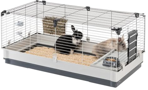 FERPLAST - Marsvinbur - harebur - kaninbur - hus och tillbehör ingår - Gott om plats för kaniner - Öppning & modulär - 120 x 60 x h 50 CM - Krolik, 100 x 60 x h 50 cm
