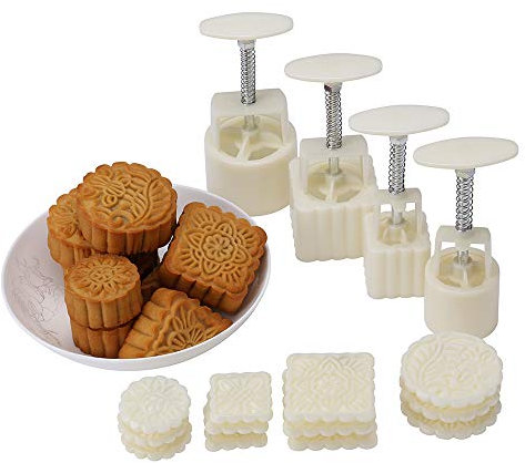 Sognimiei Hleeduo® Mid-Autumn Festival Hand Pressure Moon Cake Mould with 12 Pieces Fashion Pattern for 4 Sets by