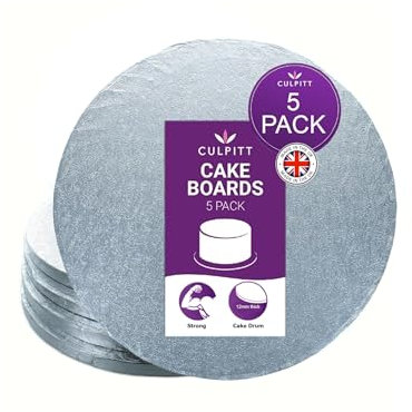 Culpitt Cake Board, Cake Drum, Silver, 9 Inch (228mm) Round, 0.5 Inch (13mm) Thick, (Pack of 5 Boards)