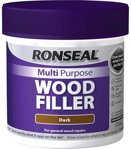 Ronseal Multi Purpose Wood Filler - Dark - 465g | Flexible repair compound for interior and exterior timber substrates, providing shrink-resistant defect remediation.