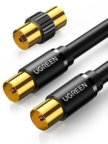 UGREEN Cavo Antenna TV HD Coassiale, Placcati in Oro, Satellitare Tripla Schermatura Contro Interferenze Radio Elettromagnetiche per Ricevitore, VCR Lettore DVD (1M)