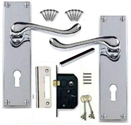 Golden Grace Victorian Scroll Lever Lock Door Handles with 3 Lever Lock Set 2.5 in Silver Polished Chrome Finish, Classic Interior Doors Hardware