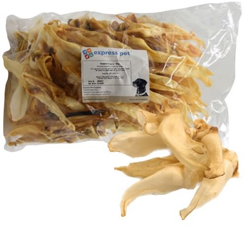 Express Pet Supplies 1kg Rabbit Ears Natural Hypoallergenic Dog Treat Chew Low Fat/Odour (Approximately 90-100 Ears)