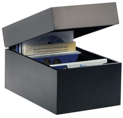 SAFE 746 Holz-Schatulle für Münzen-Sets in schwarzem Lack mit unsichtbarem Magnetverschluß I Schwarze Velours-Auskleidung mit 20 Fächern für alle PP-Münzensets bis Breite 170 x Höhe 165 mm