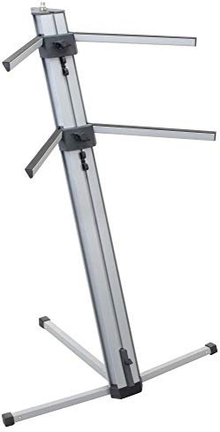 Classic Cantabile KS-100 Doppel-Keyboardständer - Keyboardständer 2-fach Höhenverstellbar - Keyboardstativ mit 25 kg Tragkraft pro Ebene - Anschluss für Mikrofonarm - Silber