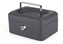 Pavo Premium - Caja de caudales (con cerradura de cilindro, con 2 llaves, 15 x 12 x 8 cm), color gris oscuro