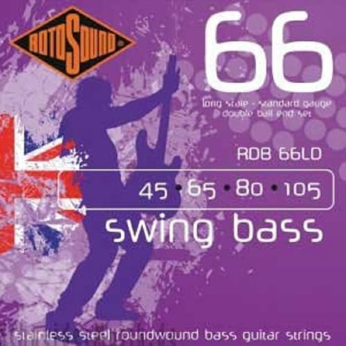 Rotosound Edelstahlsaiten für E-Bass, Runddraht, Double Ball-End, Standardstärke 45 65 85 105