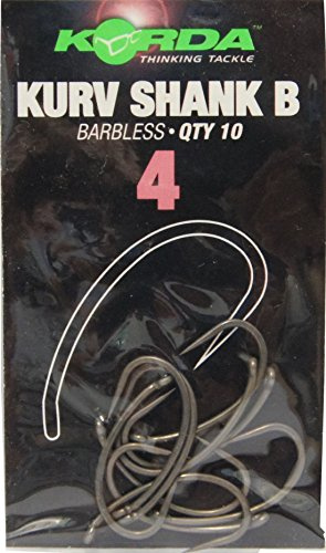 Korda Kurv Shank B Angelhaken, widerhakenlose Form für schonendes Angeln und sicheren Halt, vielseitig für Pop-Up Rigs, Größe 4, 10 Stück