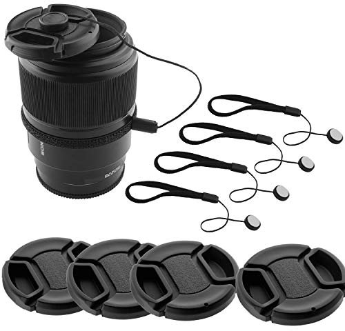CamKix - Set di 4 copriobiettivo per fotocamere reflex digitali come Nikon, Canon, Sony, 4 copriobiettivi, 1 panno in microfibra Camkix incluso