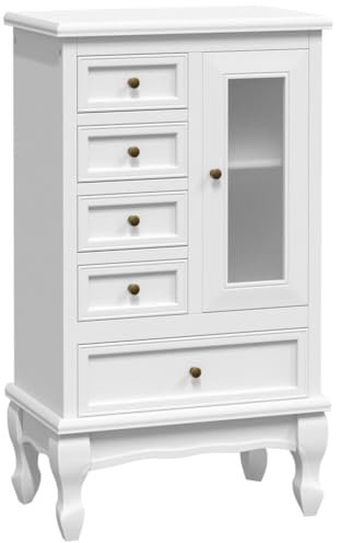 vidaXL Kommode Schrank Vitrine Shabby mit 5 Schubladen 2 Regale Antik weiß