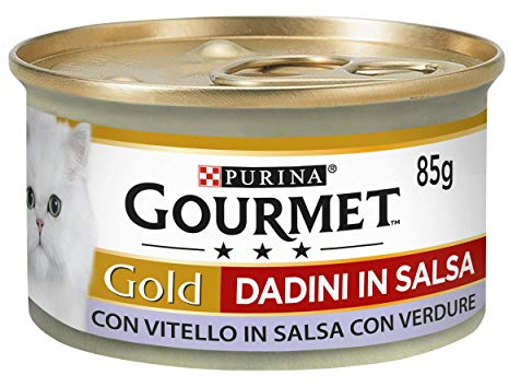 Gourmet Purina Gold Umido Gatto Dadini in Salsa con Vitello in Salsa con Verdure - 24 Lattine da 85 g Ciascuna (Confezione da 24 x 85 g)