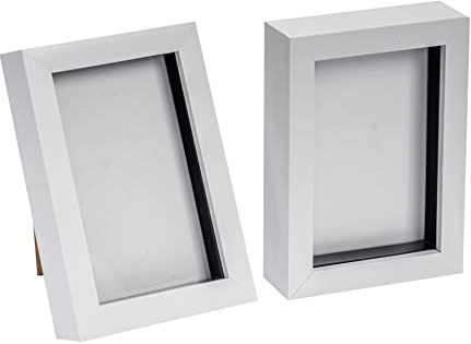 Nicola Spring 3D Shadow Box Photo Frames - 4 x 6 (10 x 15cm) - Pack of 2 - White 3D Photo Frame Picture Frame Box Small Portrait Display Case for Crafts, Keepsakes, Wedding, Graduation
