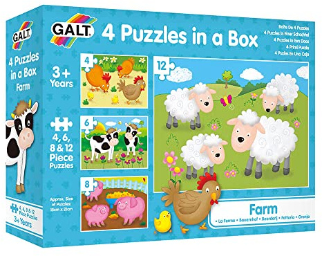Galt Toys, 4 Puzzles in a Box - Farm, Ages 3 Plus Years, Multicolor
