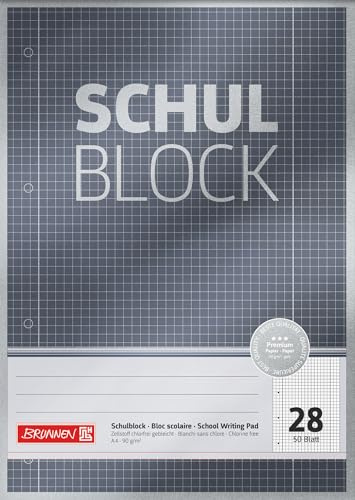 Brunnen Skolblock Premium | A4, linjering 28, 50 ark, grå