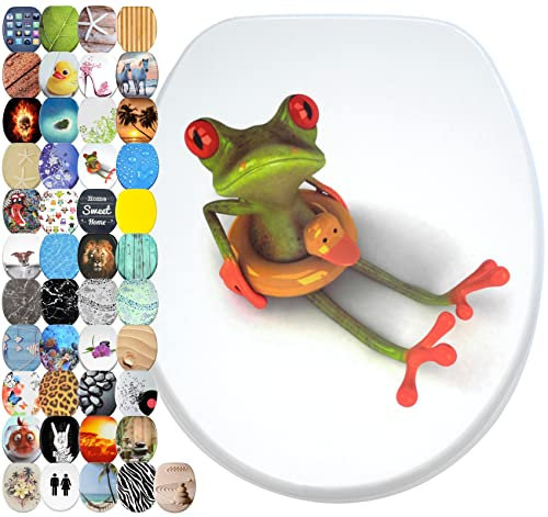 Sanilo Abattant WC frein de chute, Grande sélection de lunettes de toilette avec abaissement automatique, Fixation facile (Froggy)