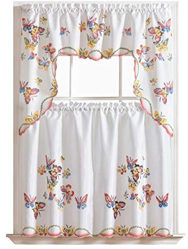 GOHD - 3pcs Kitchen Curtain/Cafe Curtain Set, Air-Brushed by Hand of Flying Butterfly Design (Swag & 36 Tiers Set)