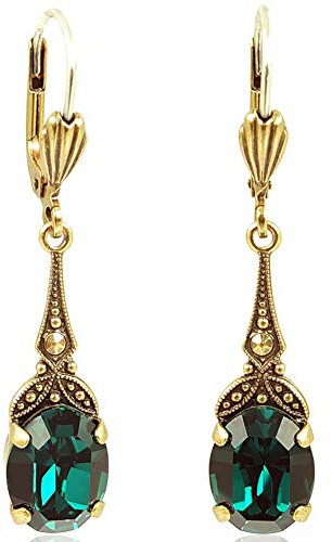Jugendstil Ohrringe Gold Dunkelgrün Markenkristalle Vintage Ohrringe NOBEL SCHMUCK