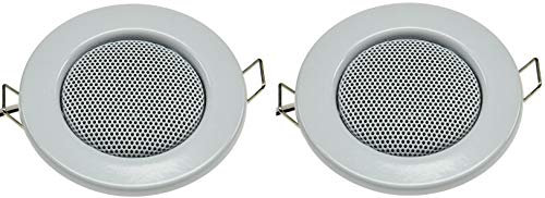 Lot de 2 mini enceintes encastrables au plafond - Aspect halogène - Diamètre : 8 cm - 6 cm - Montage : blanc