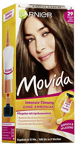 Garnier Tönung Movida Pflege-Creme / Intensiv-Tönung Haarfarbe 29 Kühles Hellbraun (für leuchtende Farben, auch für graues Haar, ohne Ammoniak) 3er Pack Haarcoloration-Set