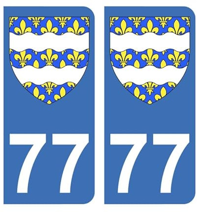 Autocollant 77 avec Blason département Seine et Marne Plaque immatriculation Auto (9,8 x 4,5 cm)