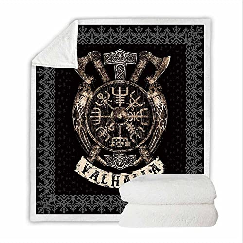 RFFLUX Wikinger Kuscheldecke 150x200cm Warmer Winter Weich Nordisch Mythologie Wikinger Decke Microfaser Sherpa Wohndecke Flauschige Couchdecke für Erwachsene Weihnachten Geschenk Blanket