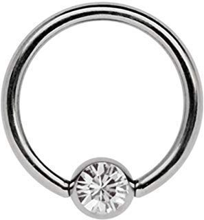 Titan Ring in 1,2 mm as Lip Band, Ear Piercing, Intimate Piercing, Septumpiercing or Nipple Piercing, with 4 mm Flat Stone, in Clear