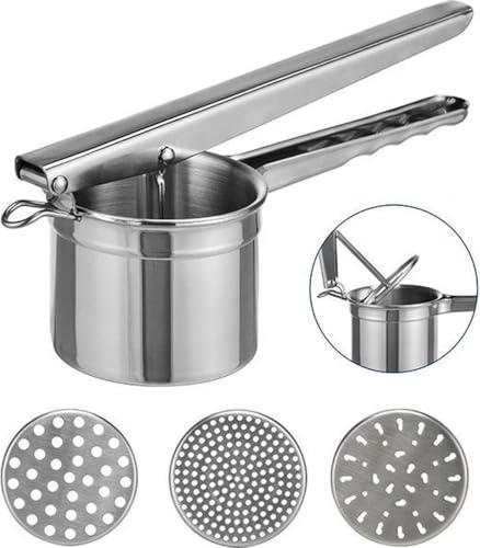 Kartoffelpresse Spätzlepresse aus Edelstahl mit 3 Lochscheiben 14073