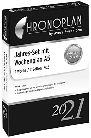 Chronoplan 50202 inserto de calendario 2021, juego de años A5 con planes diarios (148x210 mm), calendario de reemplazo, ideal para la planificación diaria profesional, multiperforación (1 día en 2 páginas), blanco;