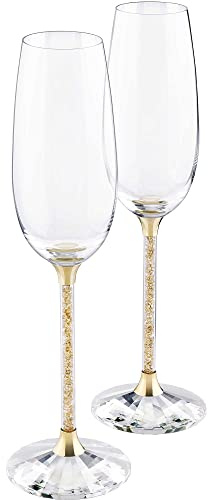 Swarovski Crystalline Sektkelche 2er Set aus Glas mit Kristallen in der Farbe Gold, Maße: 25,6cm x 6,9cm x 6,9cm, 5102143