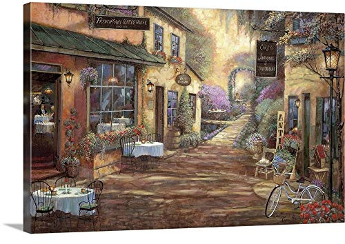 CANVAS ON DEMAND French Town Canvas Wall Art Print by Ruane Manning, Home Decor, Street Scene, Nature Artwork, 30 x20in