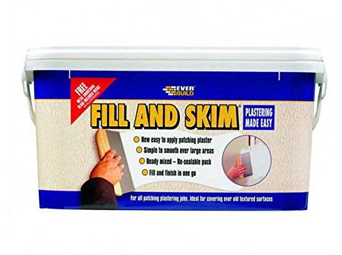 Everbuild Fill and Skim Ready Mixed Plaster Substitute – One Coat Patching Plaster –No Sanding Required –White – 5 Litre