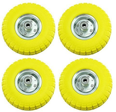First4spares 25,4 cm massivt gummi skottkärra hjul och axel hjullager för vagn/hjullager (paket med 4)
