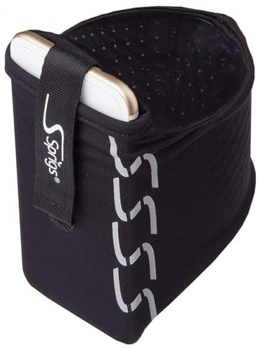Sprigs Armband for iPhone 11/x/xr/8/7 Plus, Galaxy S10/S9, Google Pixel 4. Lightweight & Comfortable Running Armband, Stretches to Fit All Phones with Case - Black Reflective, Small