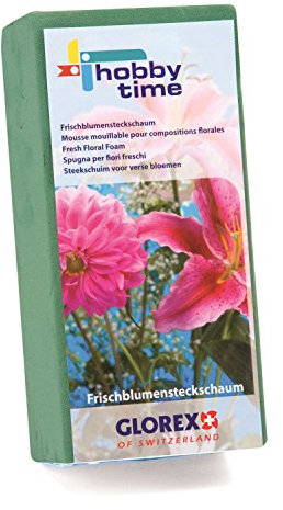GLOREX 6 3804 721 - Steckschaum für Frischblumen, saugstarke Steckmasse für Blumengestecke und Dekorationen, ca. 23 x 11 x 7,5 cm groß, grün, individuell zuschneidbar