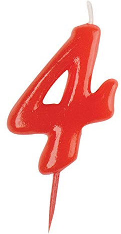 dekora - Candele di Compleanno Numero 4 - Candela di Colore Rosso, 7cm