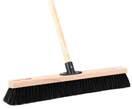 BawiTec Naturhaar Roßhaarbesen, mit QuickFix-Stielhalter, Besen Breite 40cm, inkl. Stiel 140cm Lang, Besenstiel, Holzstiel, weiche Borsten, Holz Kehrbesen, Saalbesen, für Parkett, Fliesen usw.