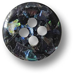 Knopfparadies - 10er Set wunderschöne kleine, leicht nach innen gewölbte, schwarze Vierloch Kunststoff Knöpfe mit bunt irisierenden Glitter Partikeln / schwarz, bunt, transparent / Kunststoffknöpfe / Ø ca. 12mm
