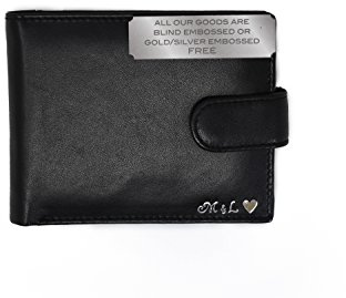Personalised Black Engraved Genuine Real Soft Leather Wallet with Coin Pocket/Pouch