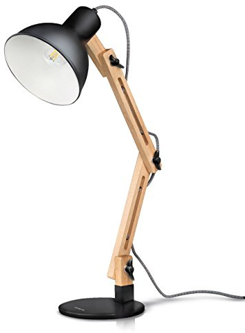 tomons Schreibtischlampe, LED Tischlampe im Klassichen Holz-Design, Nachttischlampe, Lampe mit Verstellbarem Arm, Tischlampe Wohnzimmer für Zimmer Büro, Weiß