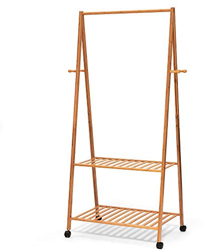 Hapilife 3 in 1 Wooden Coat Stand Hanging Clothes Rail Shoe Storage Shelves Garment Rack 158 x 70 x 44cm