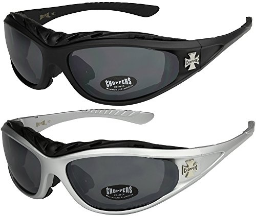 X-CRUZE 2er Pack Choppers 911 Sonnenbrillen Motorradbrille Sportbrille Radbrille mit Polsterung in den Farben schwarz, anthrazit, silber und weiß