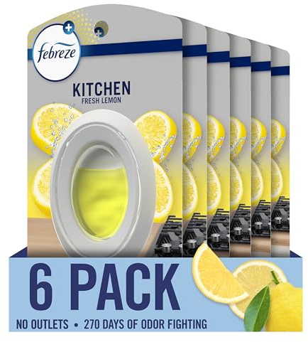 Febreze Kitchen Air Freshener, Odor-Fighting, Plug In Alternative, Air Fresheners for Home and Bathroom and Kitchen, Closet Air Fresheners, Fresh Lemon Scent, 6 Count