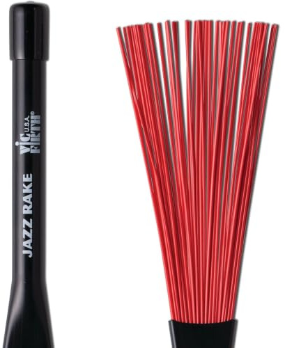 Vic FIrth - Jazz Rake Drum Brushes - Retractable - Red Plastic Brush - Black Handle