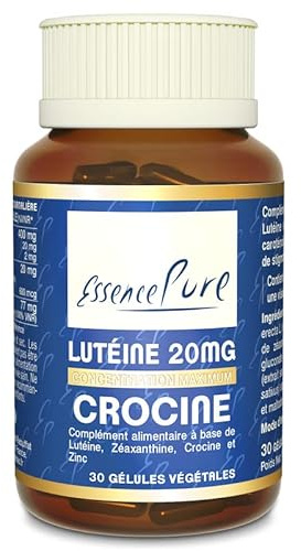 Lutéine et Zéaxanthine, Essence Pure, 30 Gélules | Lutéine 20 mg, Zéaxanthine 2 mg, Safran (Crocine) et Zinc, Macula, Vision et Protection Oculaire